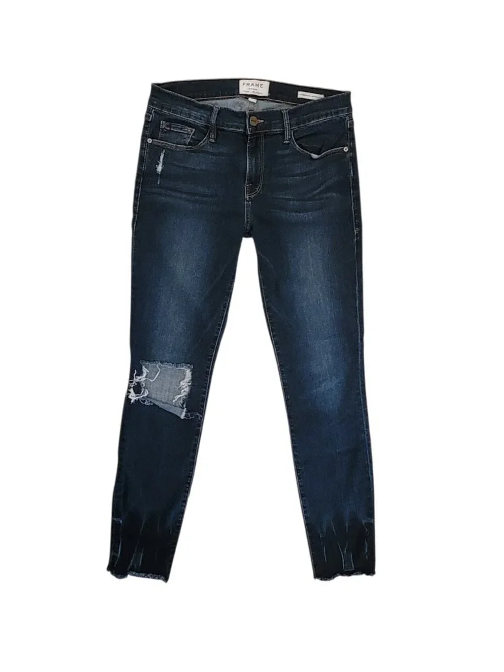 Frame Denim Crop Jeans Thorpe Dark Wash Raw Hem Distressed Size 29 - Picture 2 of 12